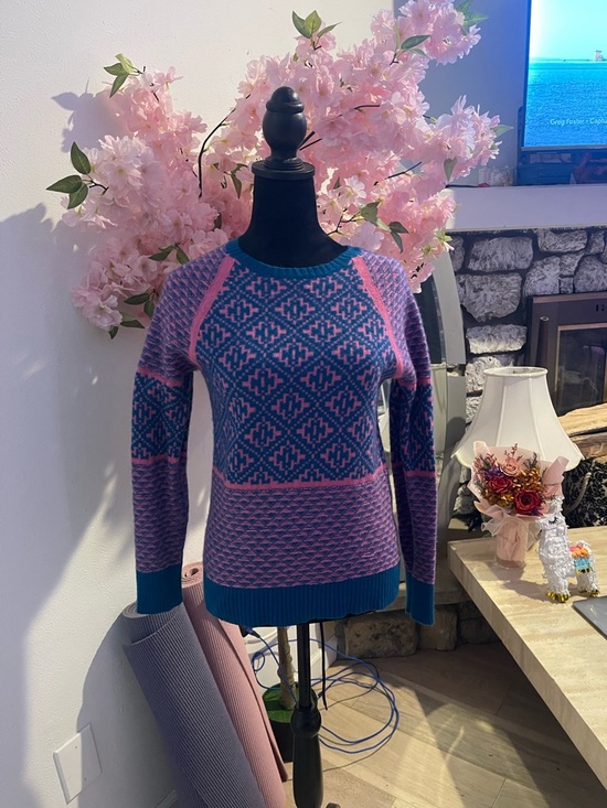J. Crew Sweaters - Cashmere J. Crew Pink and Blue Fair Isle Crewneck Sweater